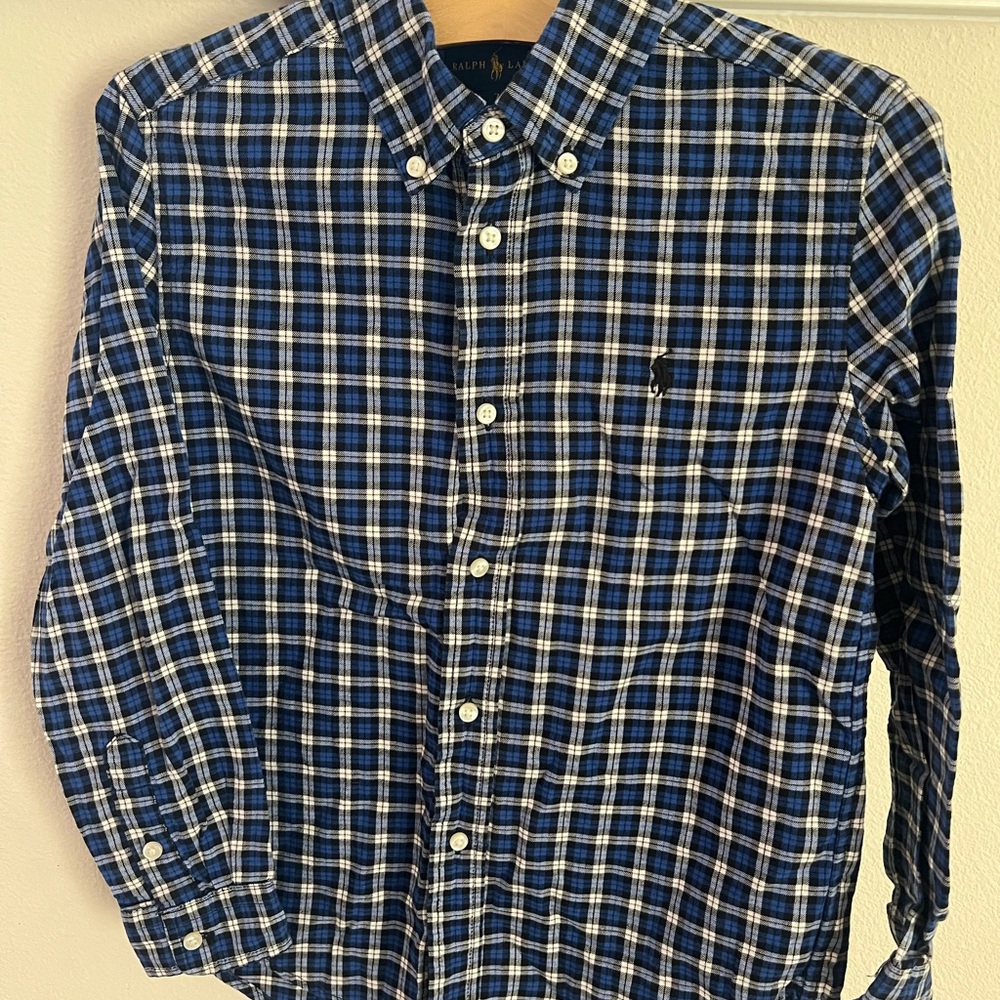 Ralph Lauren Boys Long Sleeve Blue Plaid Button-Down Shirt